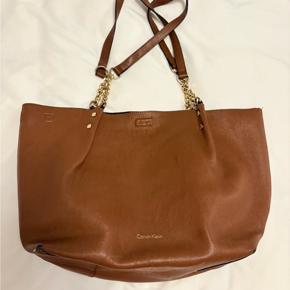 Calvin Klein Tan Leather Tote with Chain Straps - Picture 2 of 6